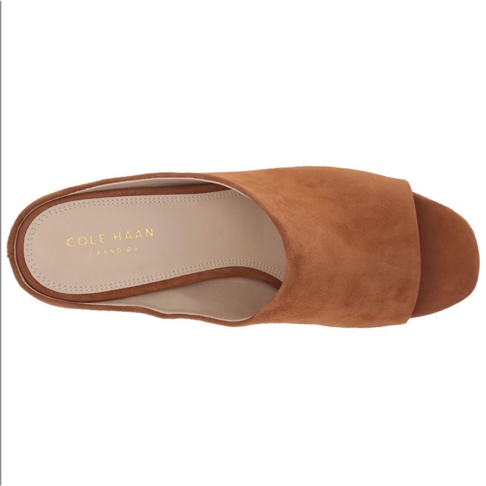 Cole Haan Laree Open Toe Block Heel Mule Sandals in Mink Suede - Picture 3 of 12